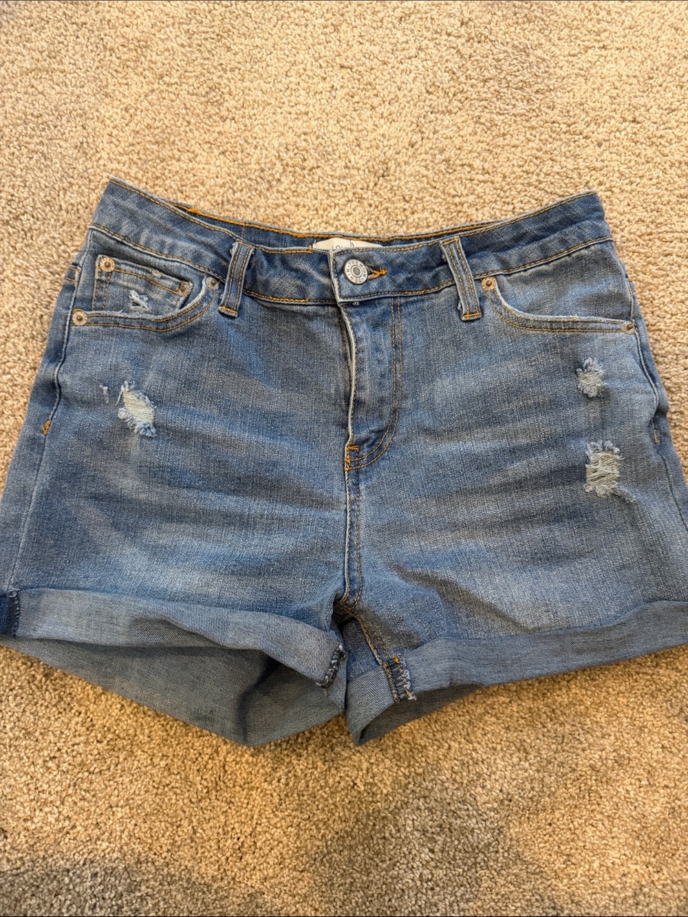Love Tree Light Blue Distressed Roll-Hem Denim Shorts
